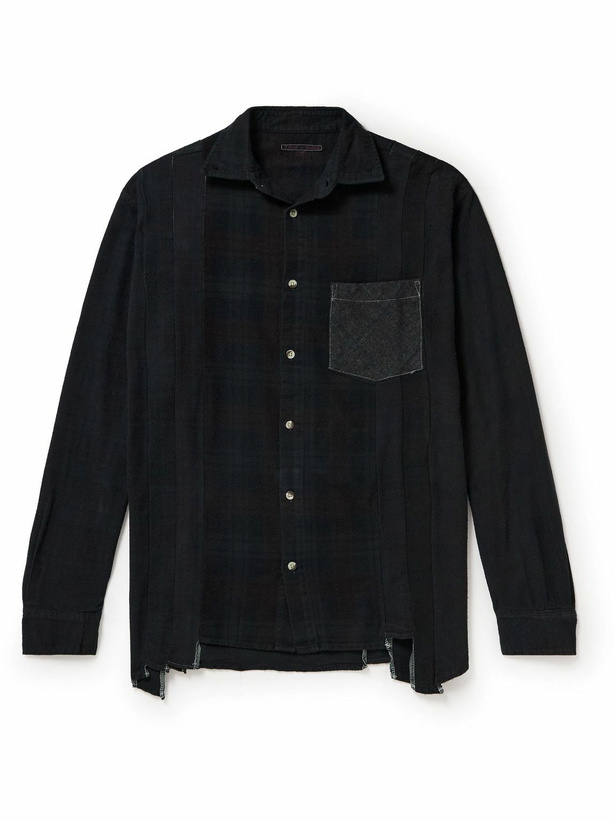 Photo: Needles - 7 Cuts Distressed Checked Cotton-Flannel Shirt - Black