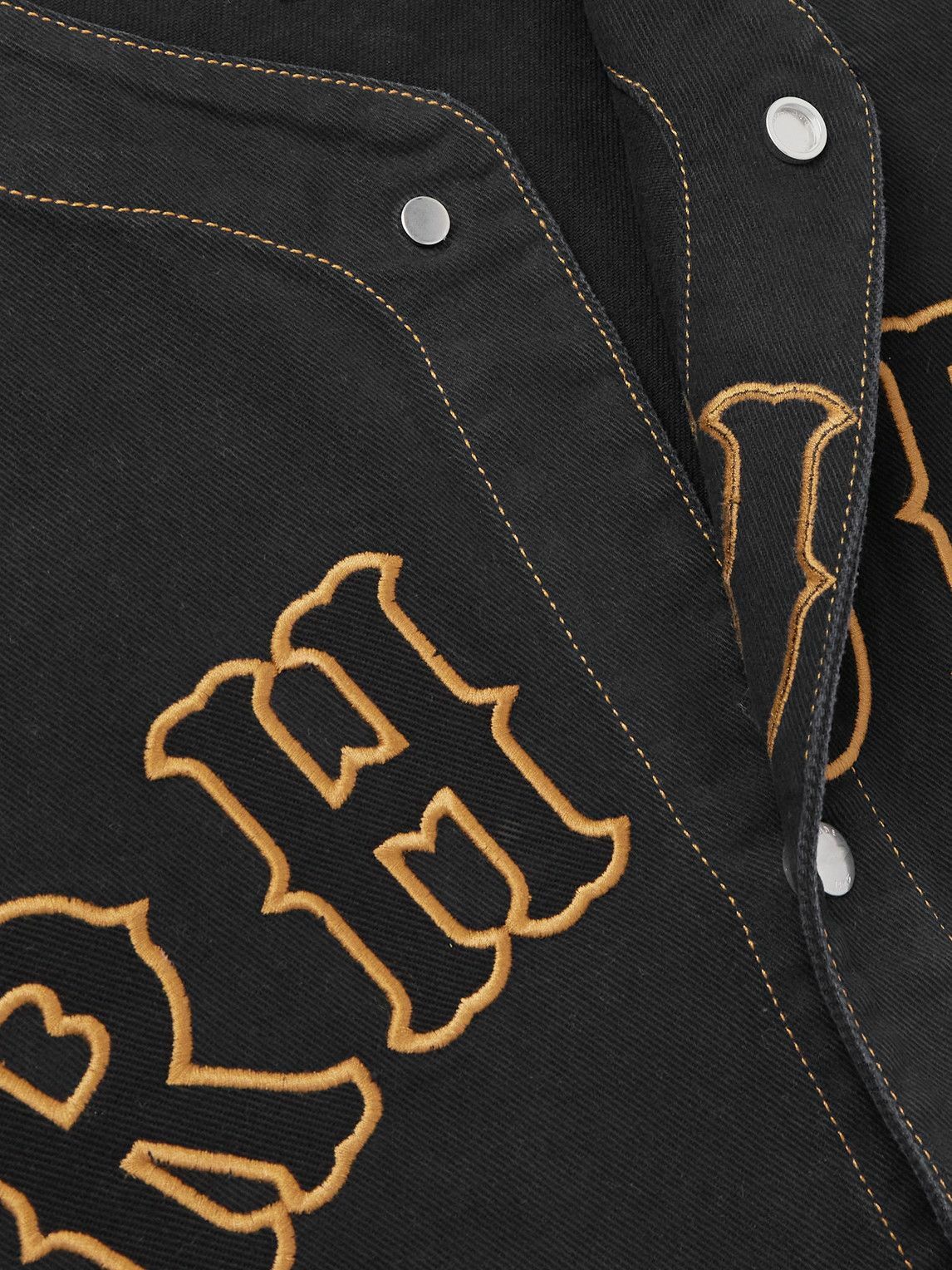 Rhude - Logo-Embroidered Denim Baseball Shirt - Black