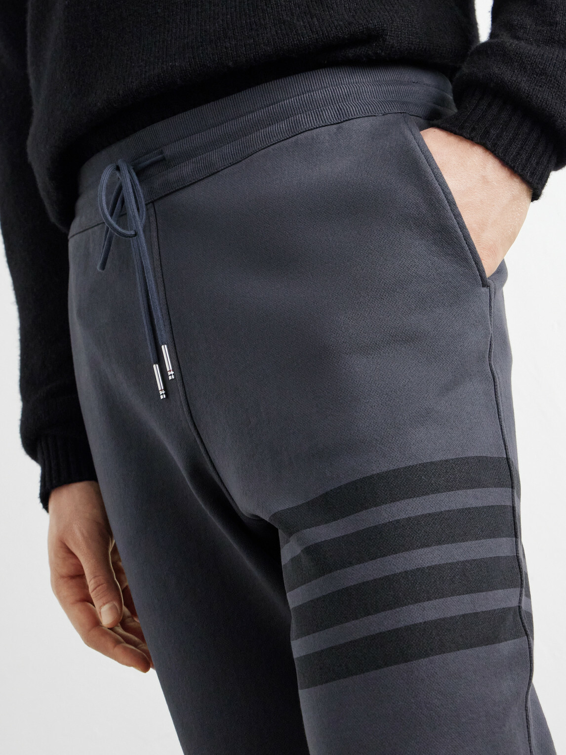 Thom Browne - Tapered 4-Bar Detailed Cotton-Jersey Drawstring Sweatpants - Gray