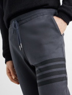 Thom Browne - Tapered 4-Bar Detailed Cotton-Jersey Drawstring Sweatpants - Gray