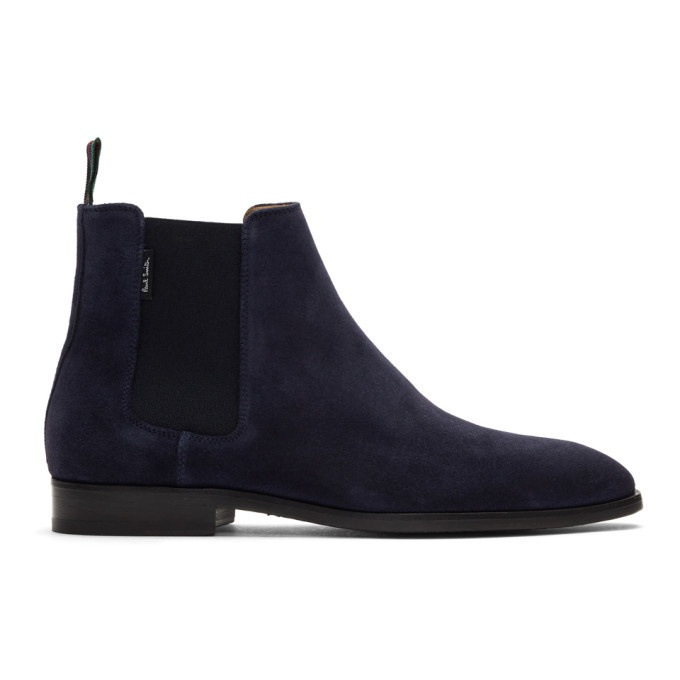 Photo: PS by Paul Smith Navy Suede Gerald Chelsea Boots