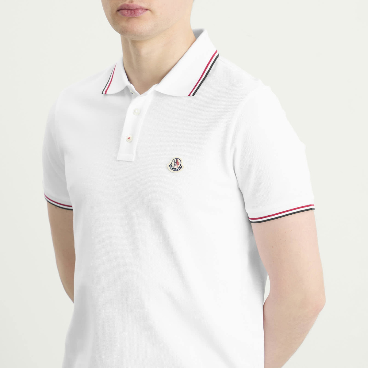 Moncler Men's Cotton Piquet Short Sleeve Polo in White Moncler