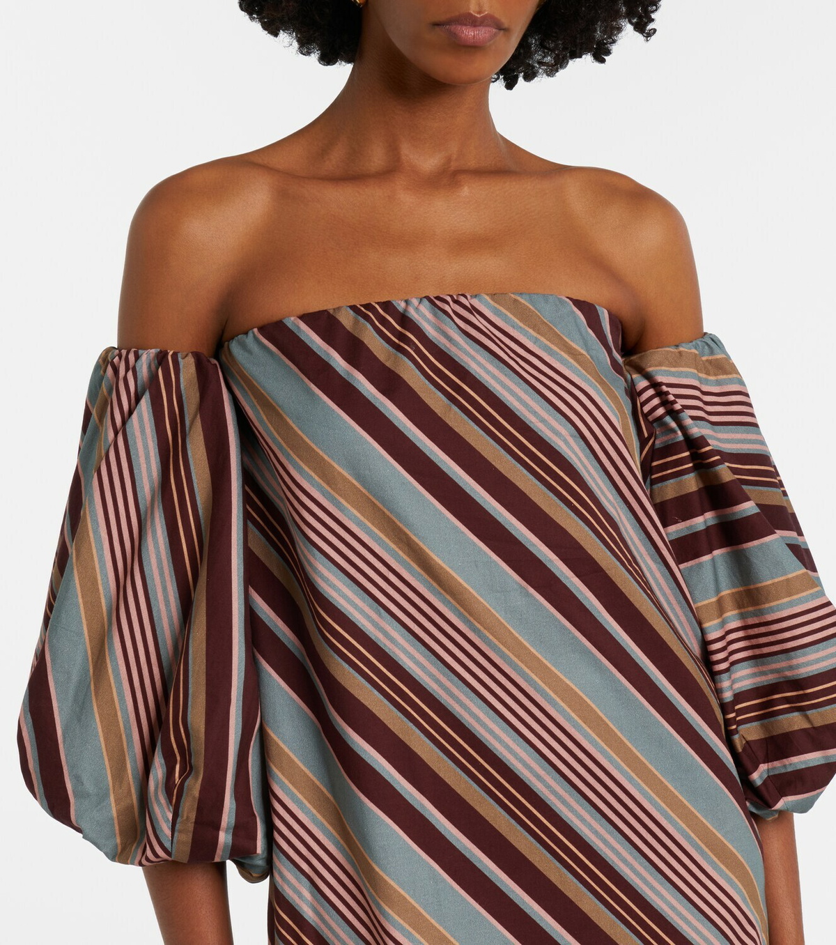 Adriana Degreas Striped off-shoulder cotton-blend maxi dress