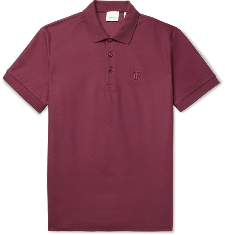 Photo: BURBERRY - Logo-Embroidered Cotton-Piqué Polo Shirt - Burgundy