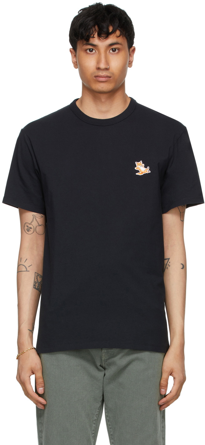 Maison Kitsuné Black Chillax Fox Patch Classic T-Shirt Maison Kitsune