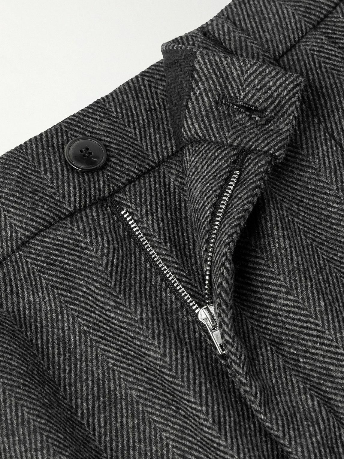 MILES LEON - Traveler Straight-Leg Pleated Herringbone Wool and Cashmere-Blend Trousers - Gray