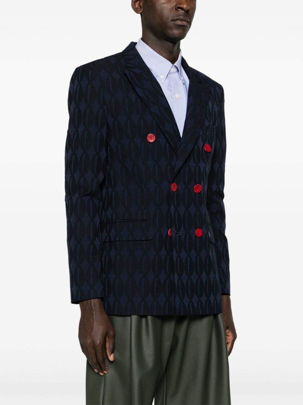 Labrum London Blue Double-Breasted Monogram Blazer