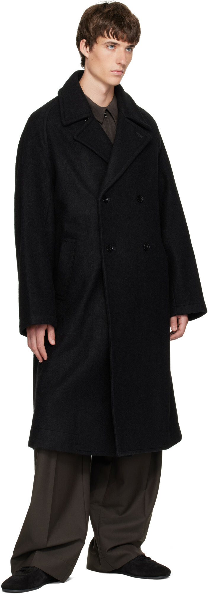 LEMAIRE Black Double-Breasted Wool & Alpaca Coat