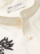 SAINT LAURENT - Grandad-Collar Embroidered Voile Shirt - White