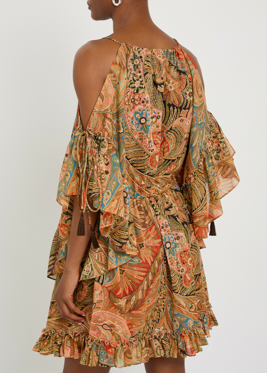 Etro Paisley Frill Cotton Mini Dress Multicoloured