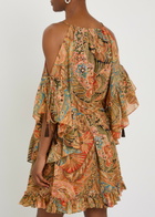 Etro Paisley Frill Cotton Mini Dress Multicoloured