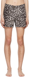 TOM FORD Brown & Off-White Leopard Swim Shorts