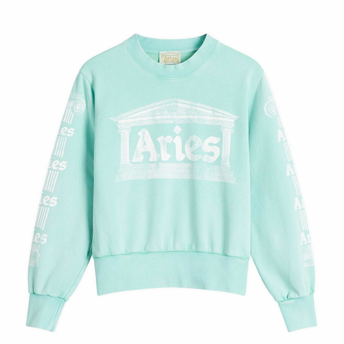 Aries Women's Baby Fit Aged Ancient Column Sweatshirt in Aqua 