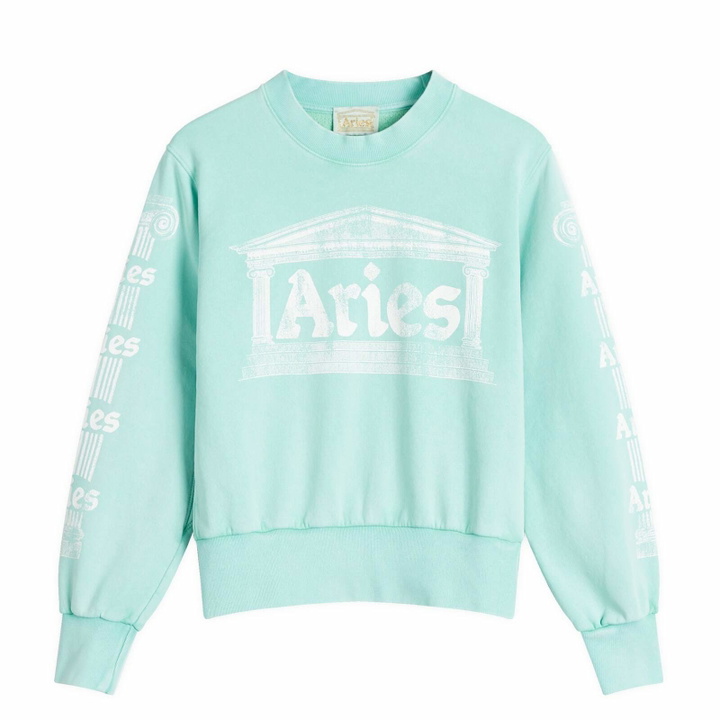 Photo: Aries Women's Baby Fit Aged Ancient Column Sweatshirt in Aqua 