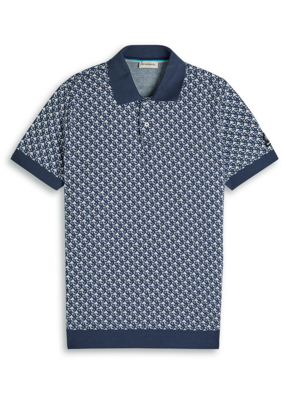 Photo: Sandbanks Monogram-intarsia Cotton-knit Polo Shirt Navy