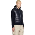 Moncler Navy Wool Zip-Up Hoodie Down Jacket
