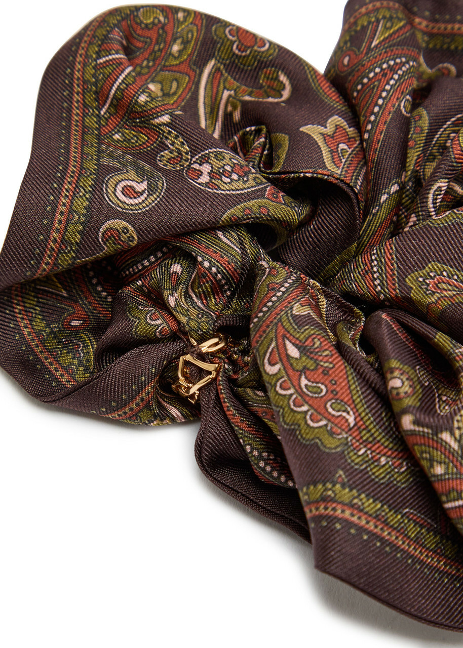 Saint Laurent Paisley-print Silk Scrunchie - Brown - One Size