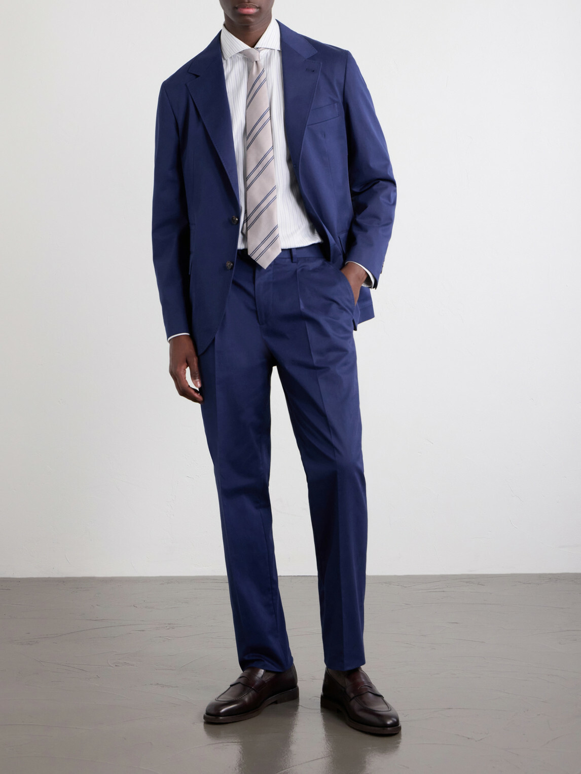 Brunello Cucinelli - Straight-Leg Pleated Cotton-Blend Twill Suit Trousers - Blue