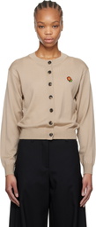 Kenzo Beige Kenzo Paris 'KENZO Pop' Embroidered Crewneck Cardigan