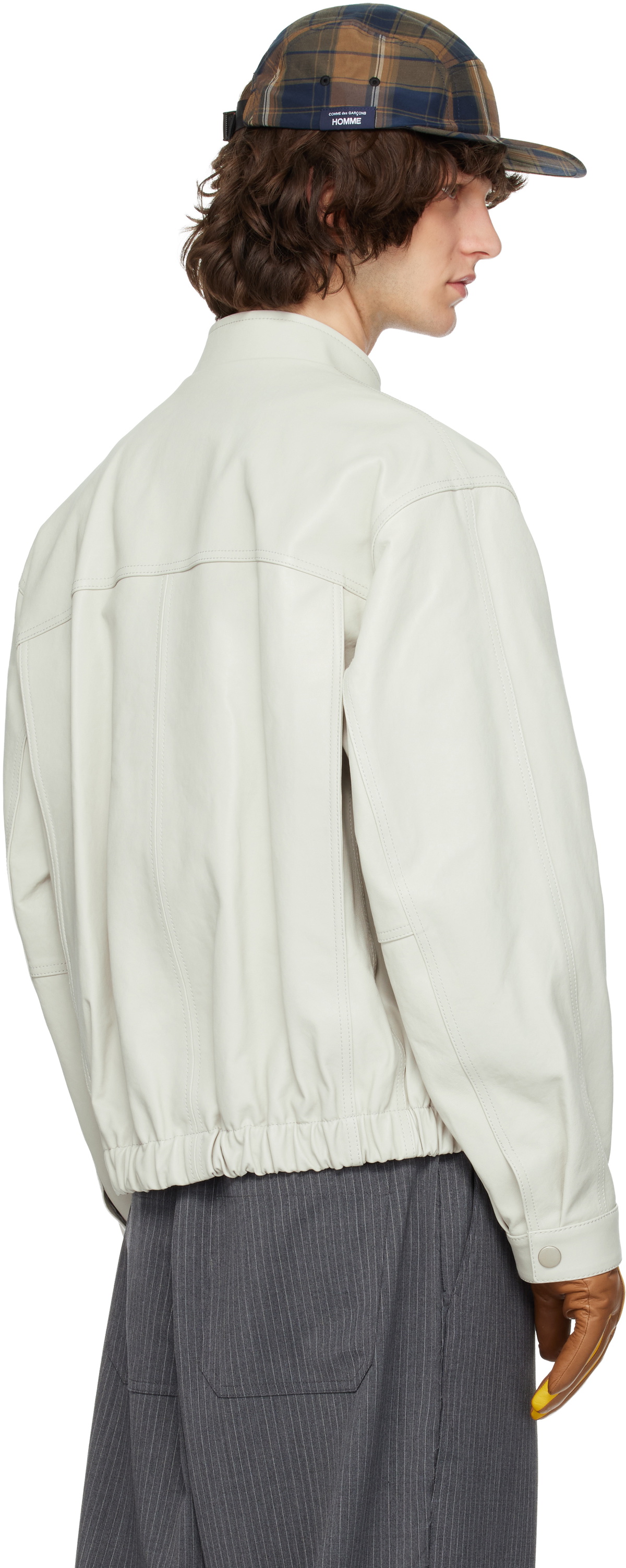Solid Homme Off-White High-Neck Two-Pocket Leather Jacket