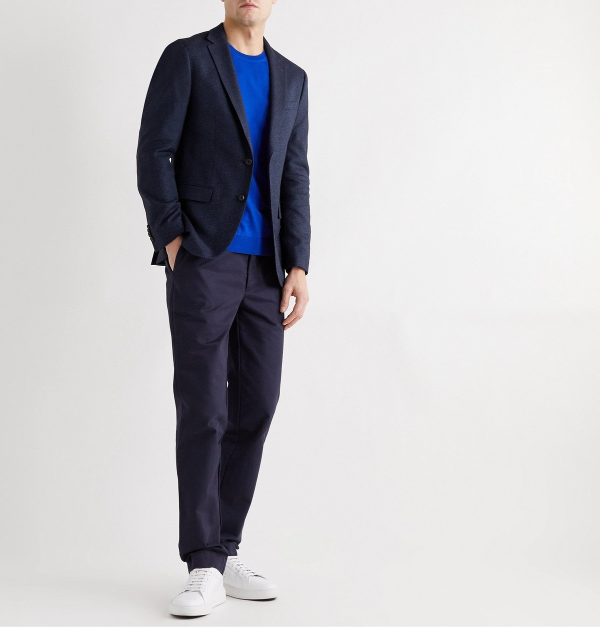 Hugo Boss - Slim-Fit Mélange Cotton and Wool-Blend Blazer - Blue Hugo Boss