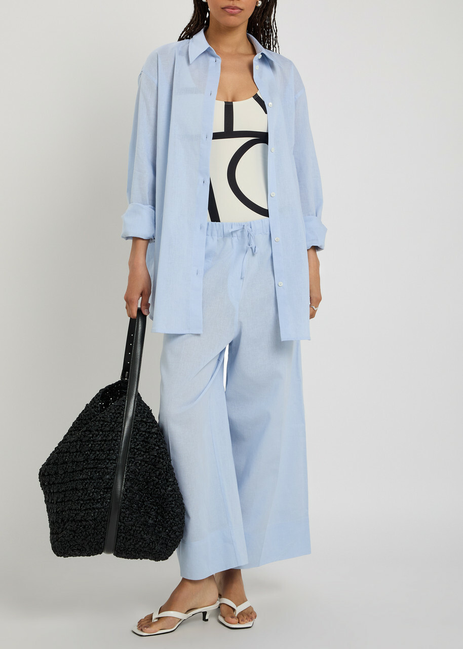 Toteme Wide-leg Cotton and Linen-blend Trousers Light Blue
