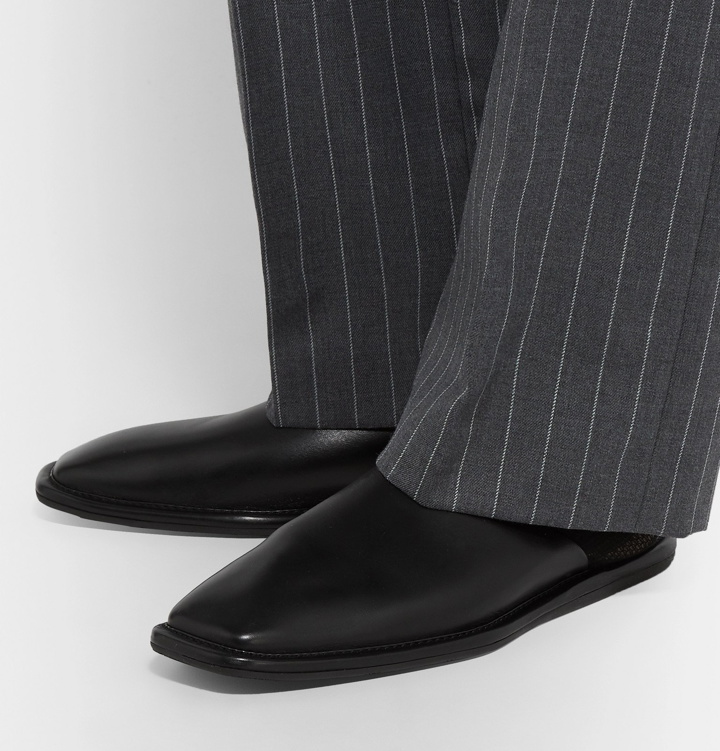 Photo: Balenciaga - Logo-Print Leather Backless Loafers - Black