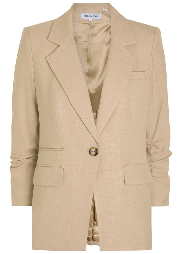 Photo: Veronica Beard Battista Gathered-sleeve Woven Blazer Khaki