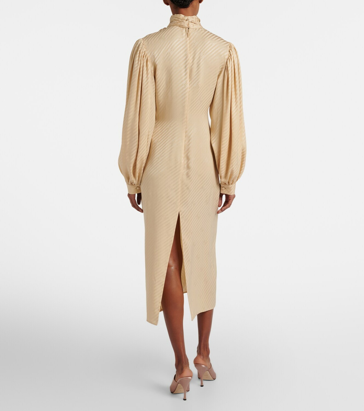 Gucci GG draped striped silk jacquard midi dress