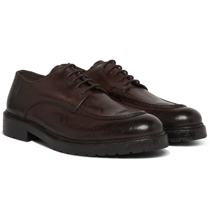 Photo: Officine Generale - Burnished-Leather Derby Shoes - Brown