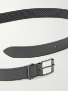 Anderson's - 3.5cm Leather-Trimmed Woven Elastic Belt - Gray