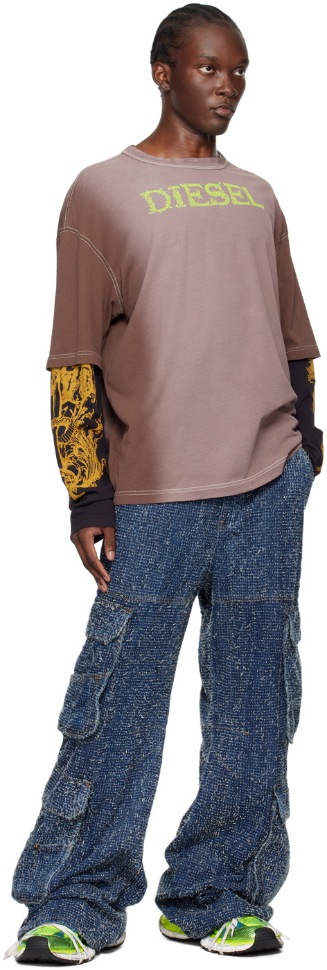 【関税込み】Diesel ブラウン T-Wesher-Q1 長袖Tシャツ Diesel Brown T-Wesher-Q1 Long Sleeve T-Shirt Diesel