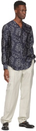 Giorgio Armani Navy & Off-White Silk Jacquard Shirt