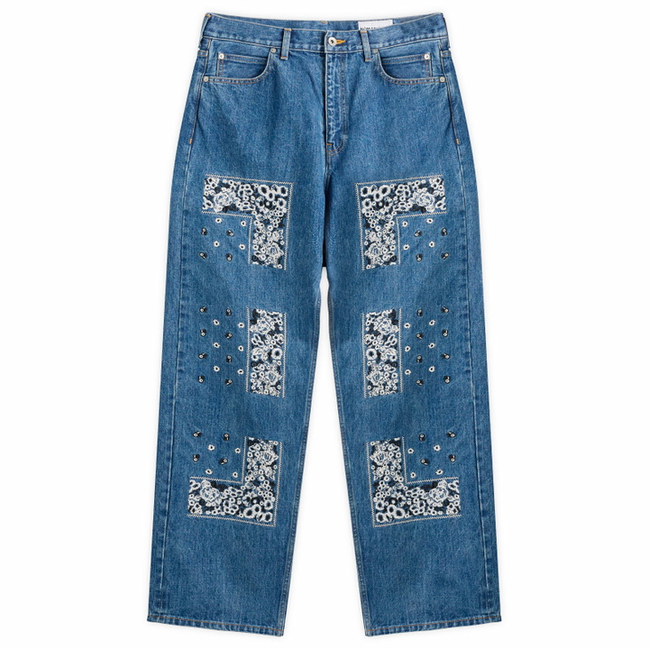 Photo: NOMARHYTHM TEXTILE Men's Bandana Embroidery Denim Jeans in Indigo/White
