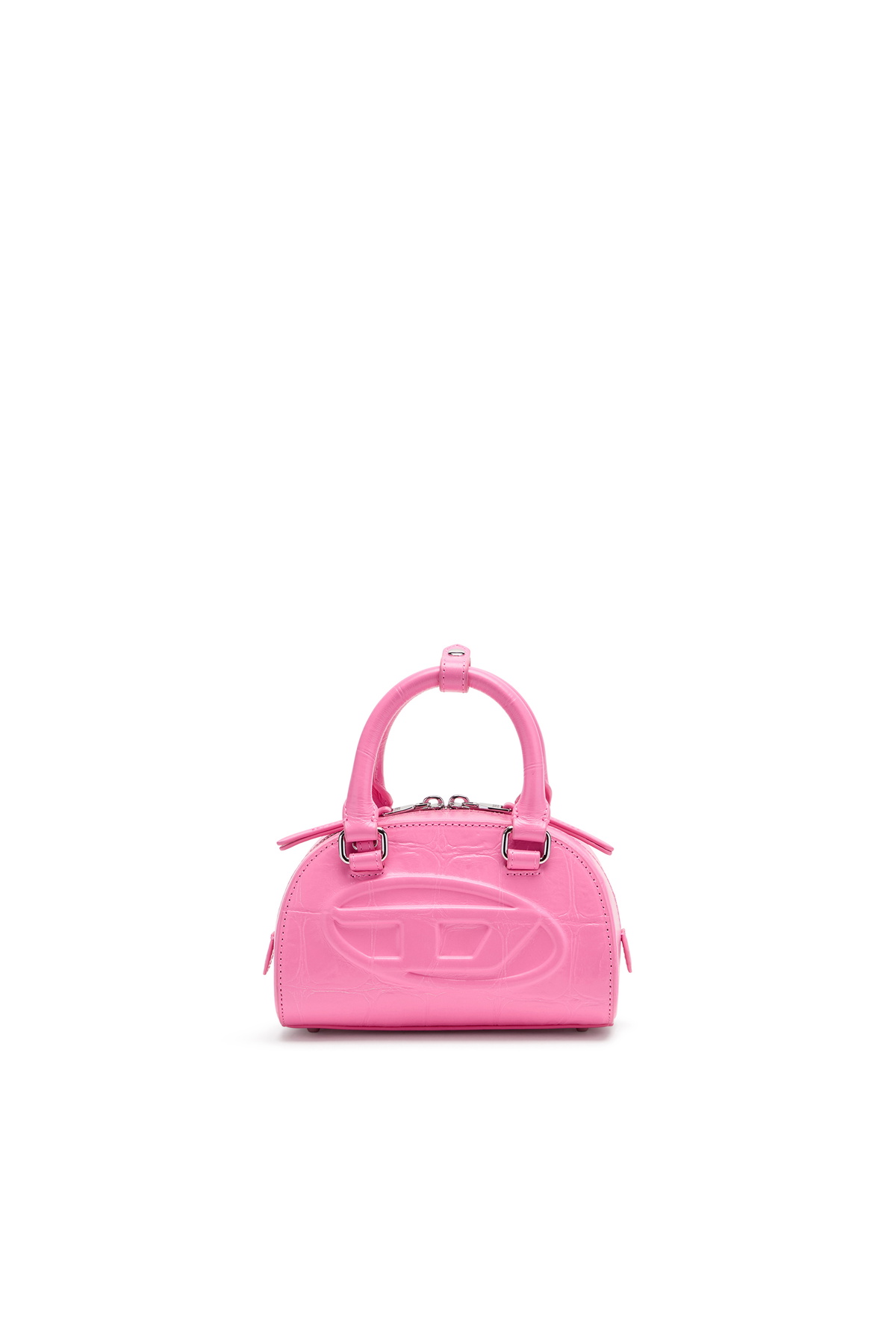 Diesel 1DR Dome-Mini bowling bag in croc-effect leather - Crossbody Bags Womens in Pink