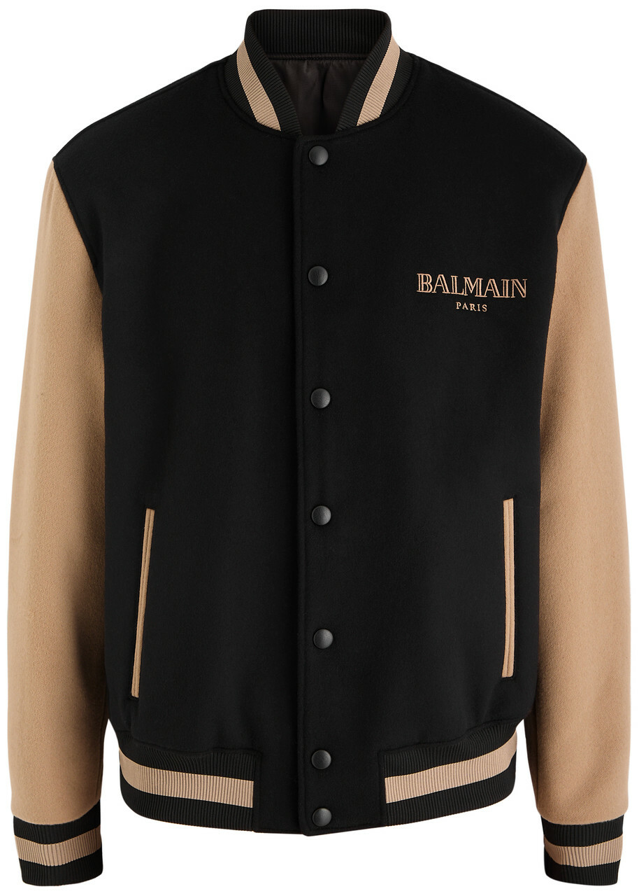 Balmain Panelled Logo Wool-blend Bomber Jacket Black