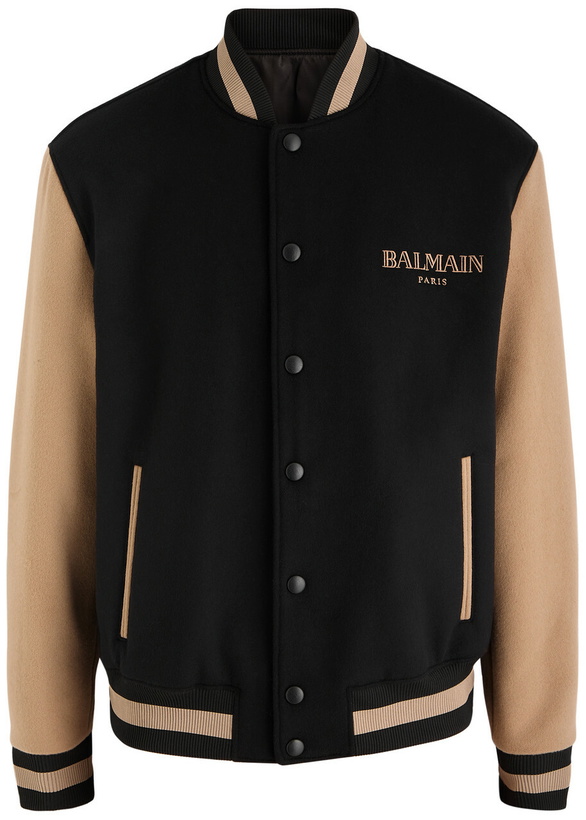 Photo: Balmain Panelled Logo Wool-blend Bomber Jacket Black