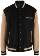 Balmain Panelled Logo Wool-blend Bomber Jacket Black