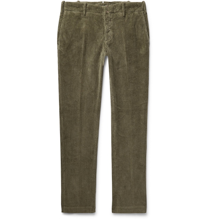 Photo: Incotex - Slim-Fit Stretch-Cotton Corduroy Trousers - Green