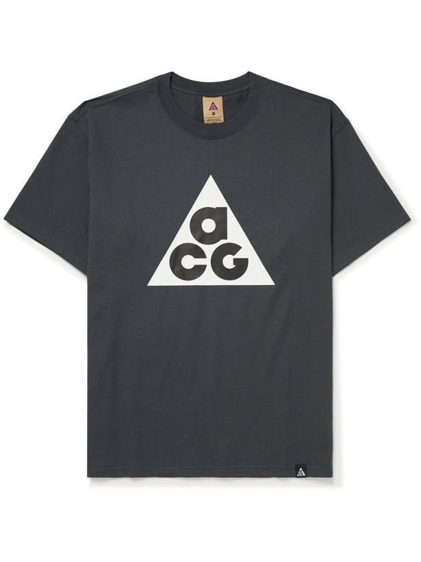 Photo: NIKE - ACG Logo-Print Cotton-Jersey T-Shirt - Gray