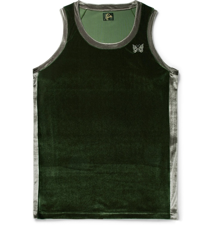 Photo: Needles - Logo-Embroidered Two-Tone Velour Tank Top - Green