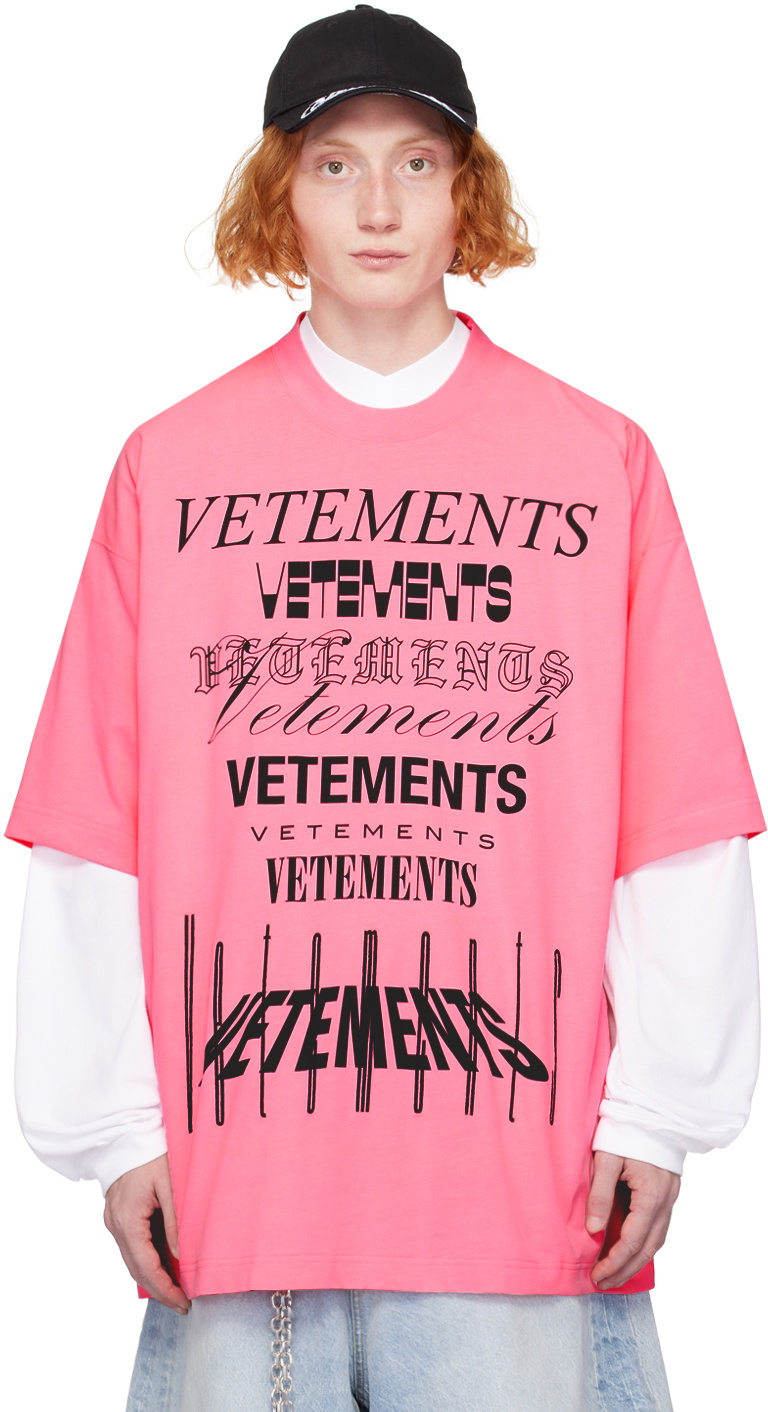 VETEMENTS Pink Multi Logo T-Shirt Vetements