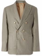 Brunello Cucinelli - Double-Breasted Herringbone Linen Suit Jacket - Green