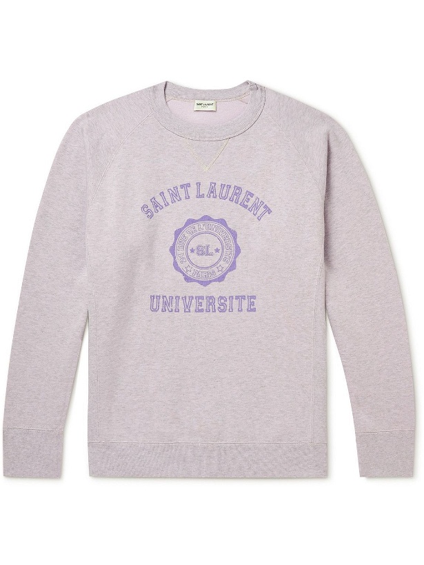 Photo: SAINT LAURENT - Logo-Print Cotton-Jersey Sweatshirt - Purple