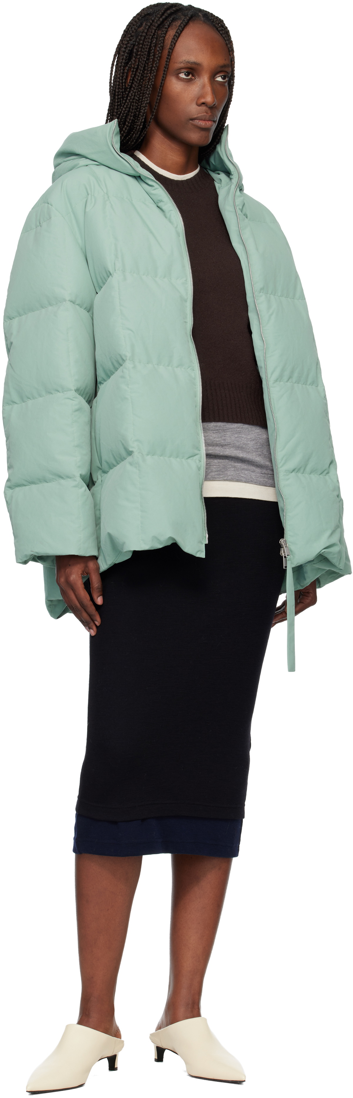 Jil Sander Green Quilted Down Jacket Jil Sander