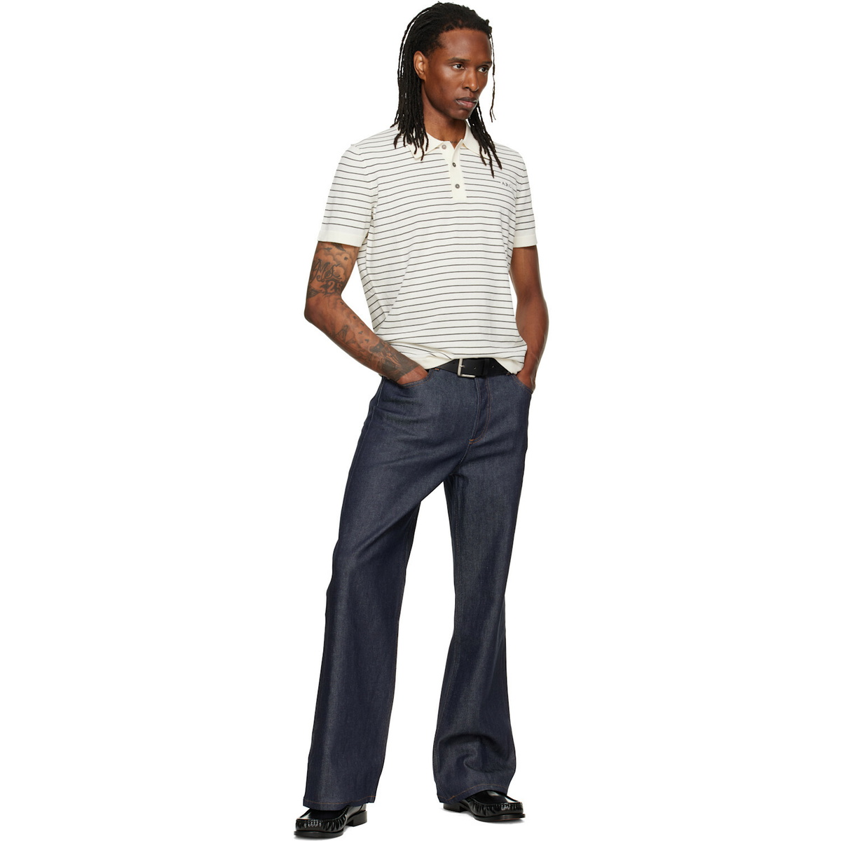 A.P.C. Off-White Fitted Striped Polo