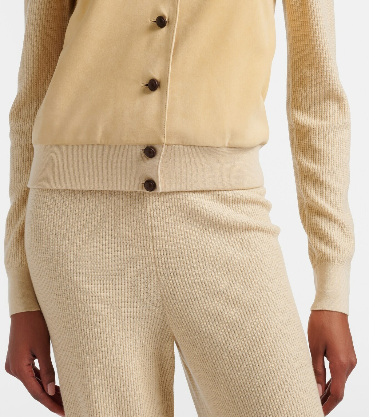 Loro Piana Acacia suede-trimmed cashmere and silk cardigan