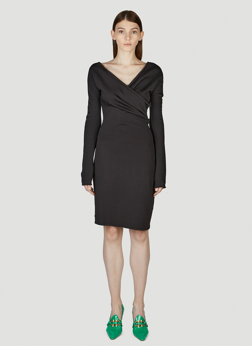 Fluid Wrap Effect Dress in Dark Brown Bottega Veneta