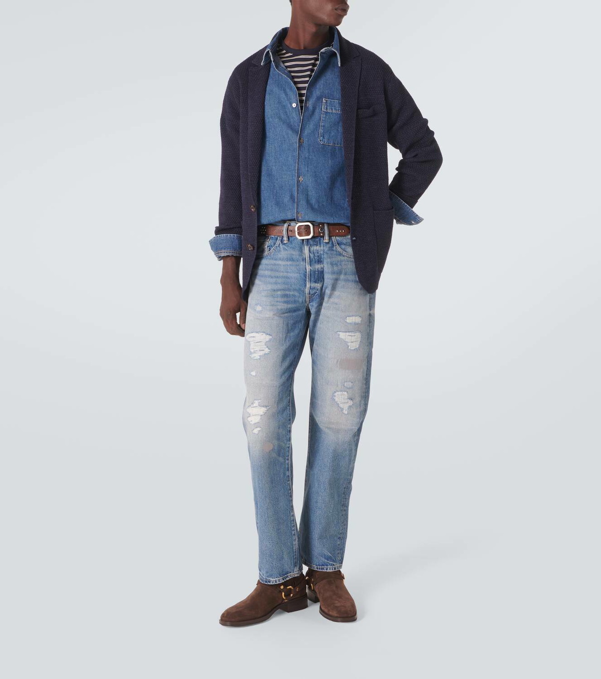 RRL Distressed low-rise straight jeans RRL