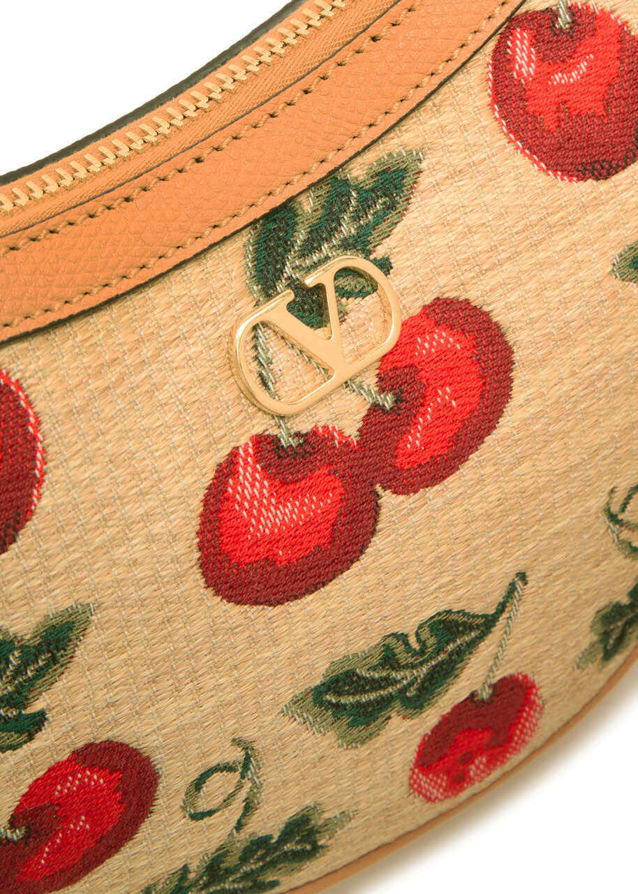 Valentino Garavani Hobo Mini Cherry-jacquard and Leather Shoulder bag - Natural - One Size